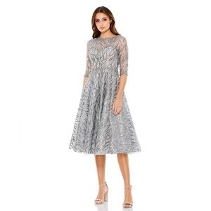 Mac Duggal 20252 NWT HIGH NECK ABOVE ELBOW SLEEVE EMBELLISHED A LINE DRESS